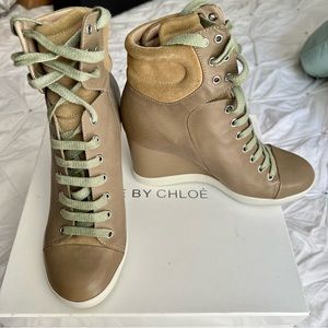 See by Chloe High-Top Wedge Sneakers Ankle Boots Sherpa